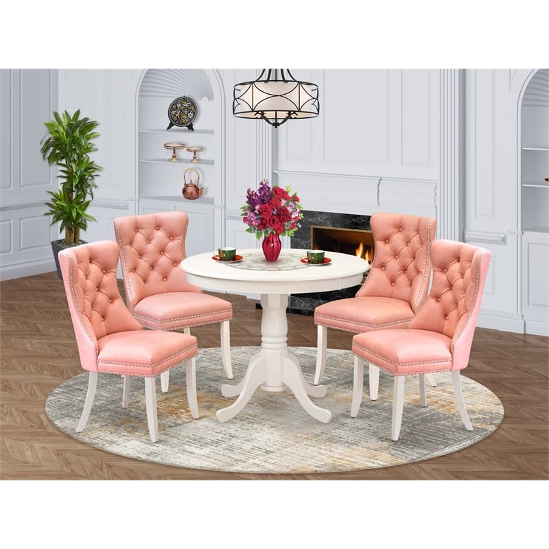 East West Furniture 5-Piece Kitchen Table Set in Linen White/Beige Red