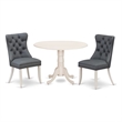East West Furniture 3-Piece Modern Dining Table Set in Linen White/Platinum Gray
