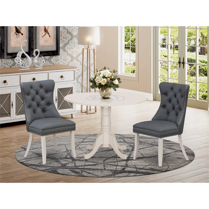 East West Furniture 3-Piece Modern Dining Table Set in Linen White/Platinum Gray