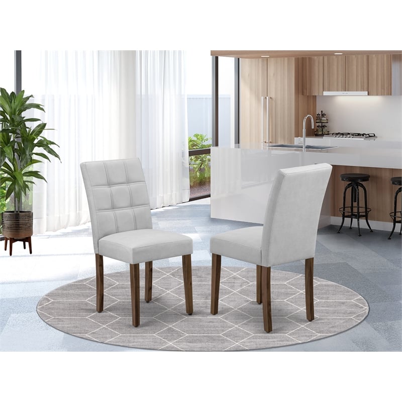 East West Furniture Faux Leather Parson Dining Chair in Light Gray (Set of 2)