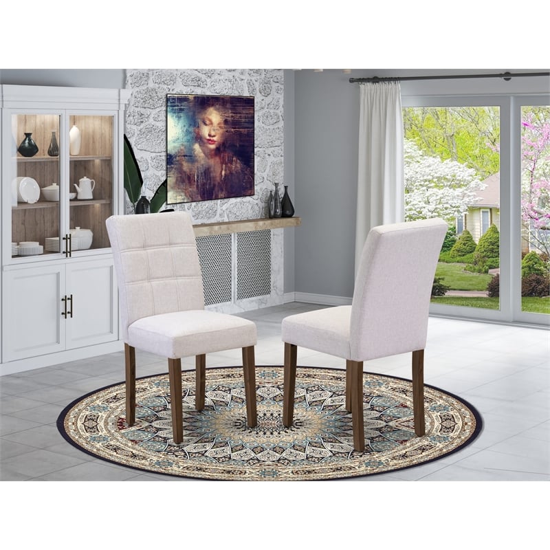 East West Furniture Linen Fabric Parson Dining Chair in Mist Beige (Set of 2)