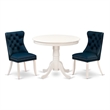 East West Furniture 3-Piece Dining Room Set in Linen White/Navy Blue