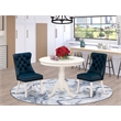 East West Furniture 3-Piece Dining Room Set in Linen White/Navy Blue