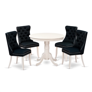 East West Furniture 5-Piece Dining Room Set in Linen White/Black