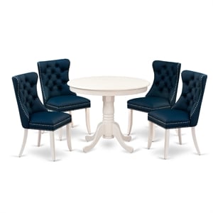 East West Furniture 5-Piece Dining Room Set in Linen White/Navy Blue