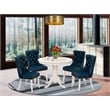 East West Furniture 5-Piece Dining Room Set in Linen White/Navy Blue