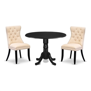 East West Furniture 3-Piece Dining Table Set in Black/Light Beige