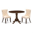 East West Furniture 3-Piece Dining Table Set in Antique Walnut/Light Beige