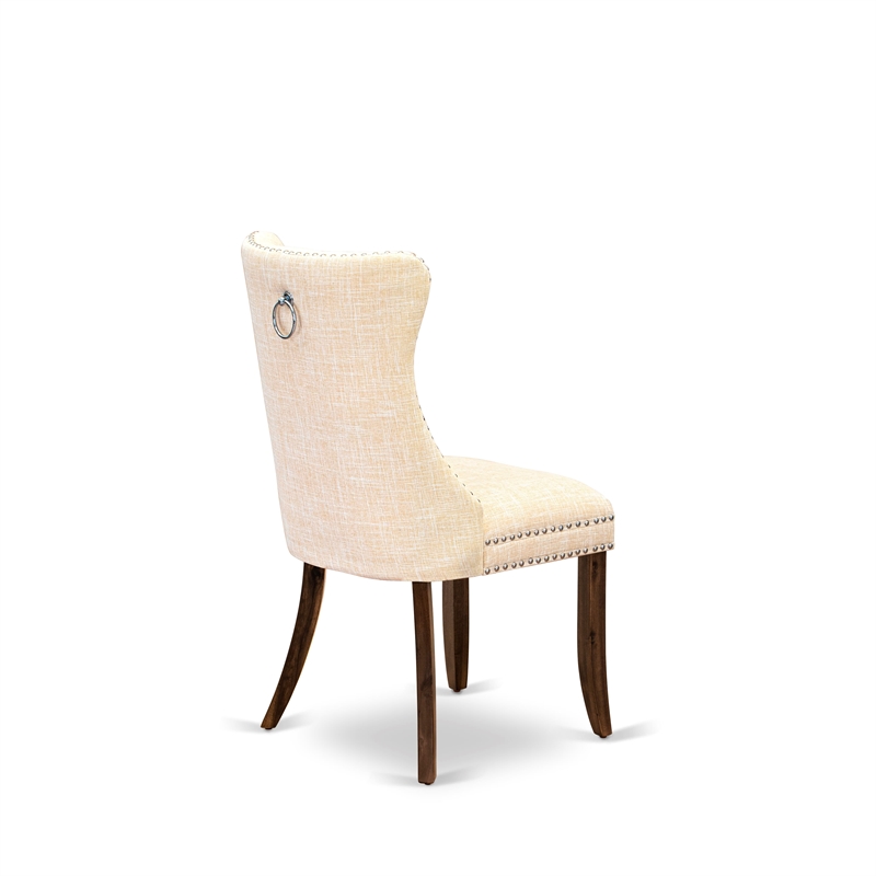 East West Furniture 3-Piece Dining Table Set in Antique Walnut/Light Beige