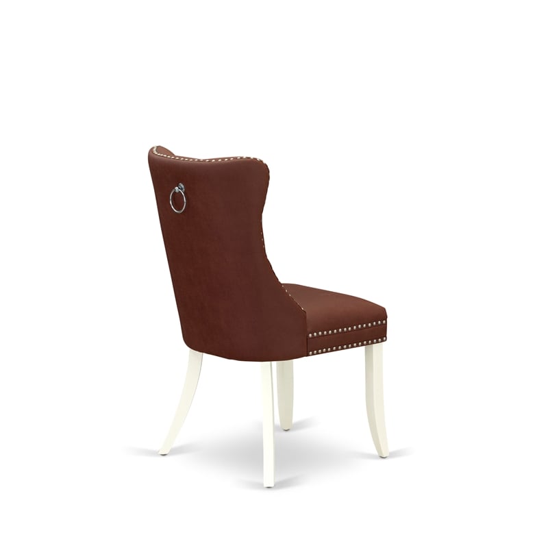 East West Furniture Faux Leather Parson Dining Chair in Burgundy (Set of 2)