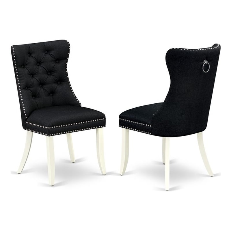 East West Furniture Linen Fabric Parson Dining Chair in Black (Set of 2)