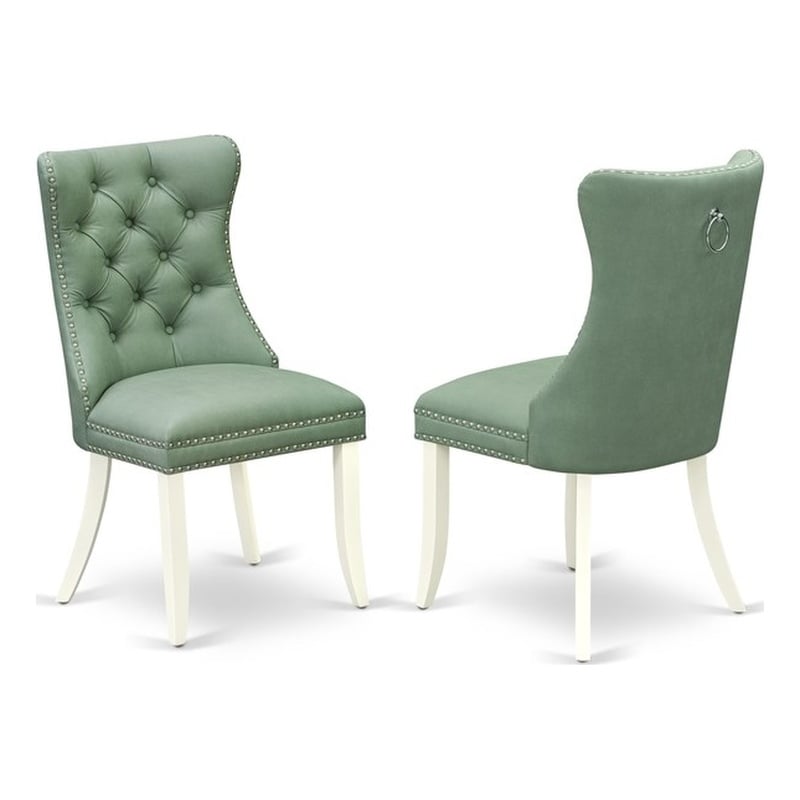 East West Furniture Faux Leather Parson Dining Chair in Willow Green (Set of 2)