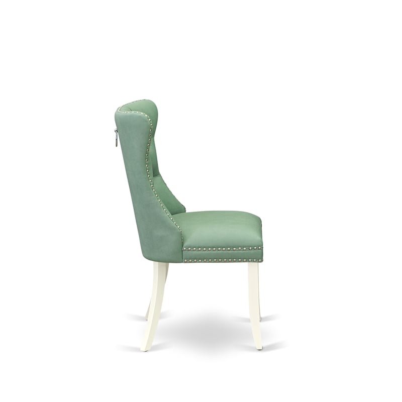 East West Furniture Faux Leather Parson Dining Chair in Willow Green (Set of 2)
