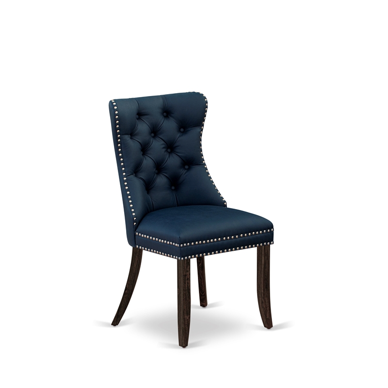 East West Furniture Faux Leather Parson Dining Chair in Navy Blue (Set of 2)