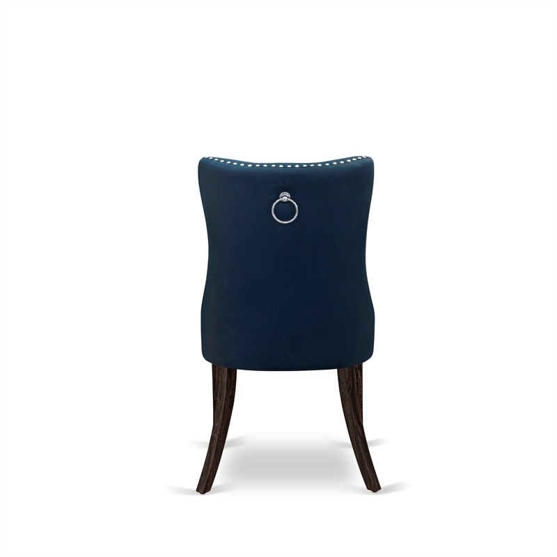 East West Furniture Faux Leather Parson Dining Chair in Navy Blue (Set of 2)