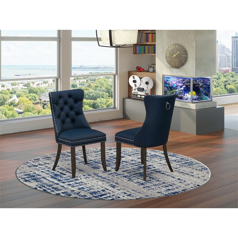 East West Furniture Faux Leather Parson Dining Chair in Navy Blue (Set of 2)
