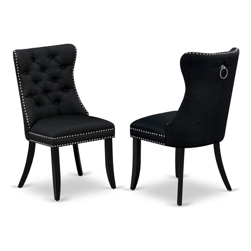 East West Furniture Linen Fabric Parson Dining Chair in Black (Set of 2)