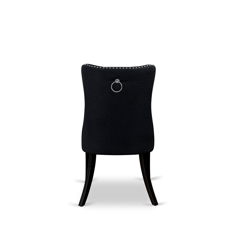 East West Furniture Linen Fabric Parson Dining Chair in Black (Set of 2)