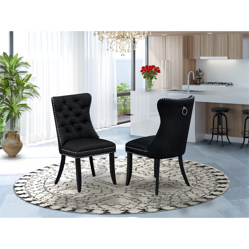 East West Furniture Linen Fabric Parson Dining Chair in Black (Set of 2)