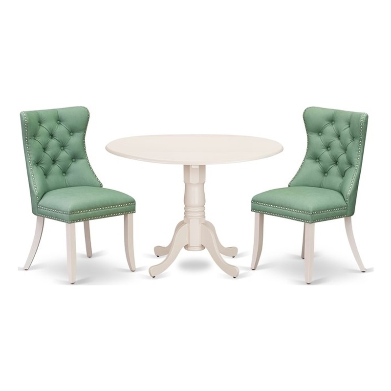 East West Furniture 3-Piece Kitchen Set in Linen White/Willow Green