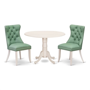 East West Furniture 3-Piece Kitchen Set in Linen White/Willow Green