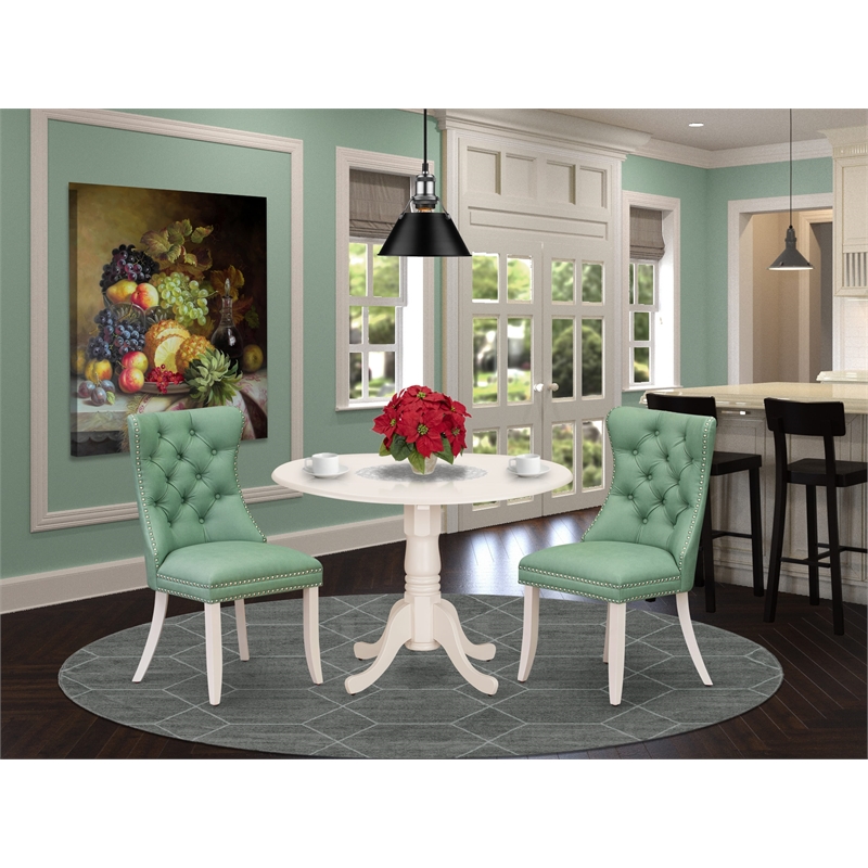 East West Furniture 3-Piece Kitchen Set in Linen White/Willow Green