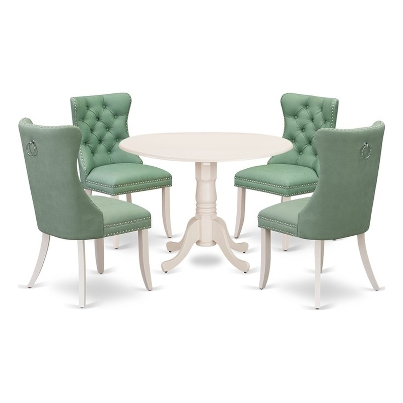 East West Furniture 5-Piece Kitchen Set in Linen White/Willow Green
