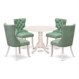 East West Furniture 5-Piece Kitchen Set in Linen White/Willow Green