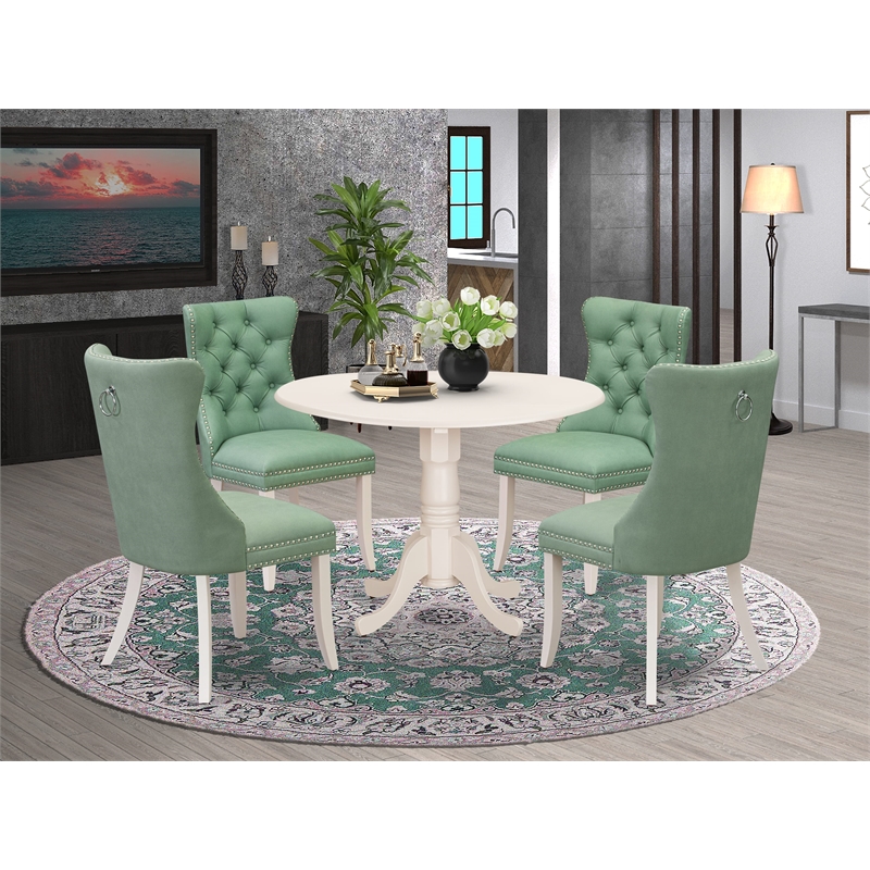East West Furniture 5-Piece Kitchen Set in Linen White/Willow Green