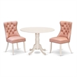 East West Furniture 3-Piece Dining Set in Linen White/Beige Red