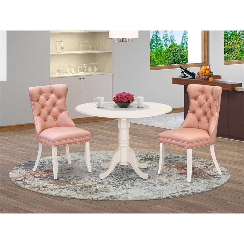 East West Furniture 3-Piece Dining Set in Linen White/Beige Red