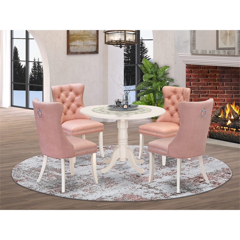 East West Furniture 5-Piece Dining Set in Linen White/Beige Red