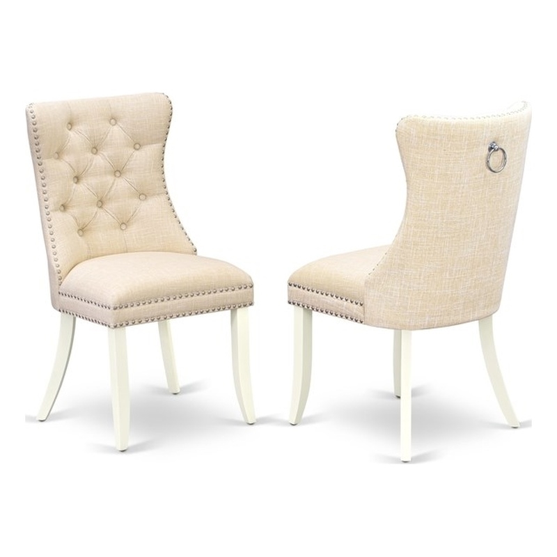 East West Furniture Linen Fabric Parson Dining Chair in Light Beige (Set of 2)