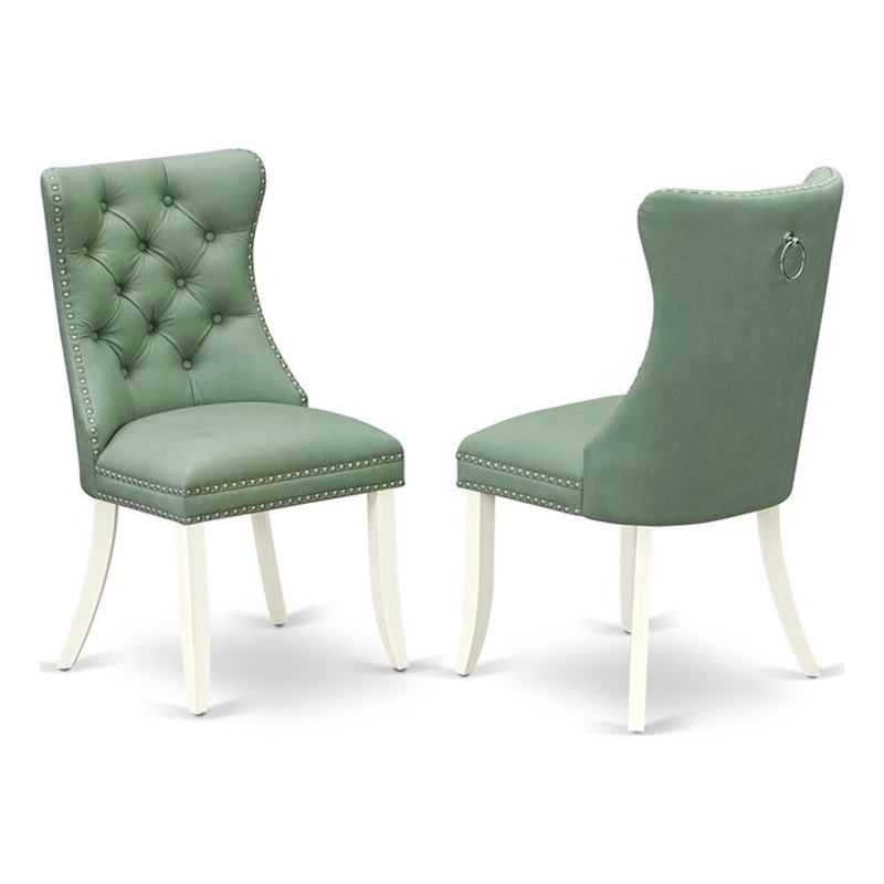 East West Furniture Faux Leather Parson Dining Chair in Willow Green (Set of 2)