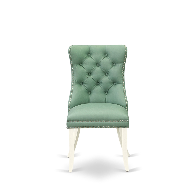 East West Furniture Faux Leather Parson Dining Chair in Willow Green (Set of 2)