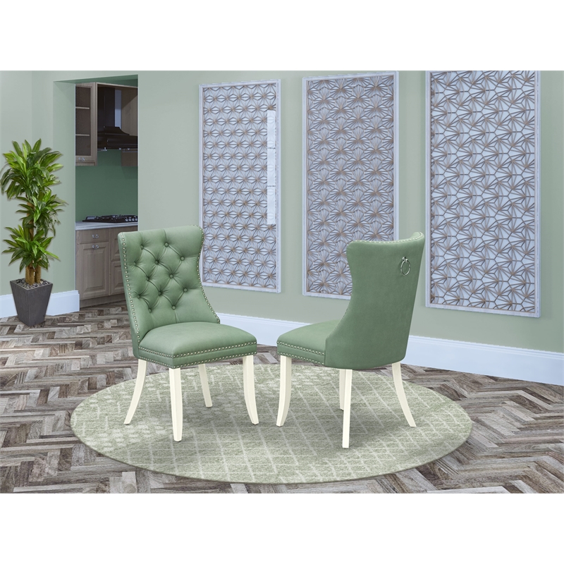 East West Furniture Faux Leather Parson Dining Chair in Willow Green (Set of 2)