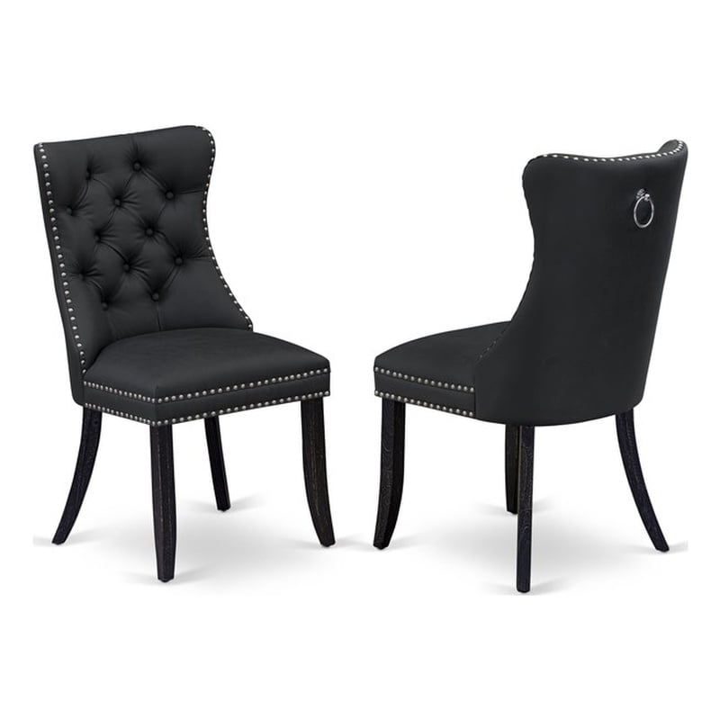 East West Furniture Faux Leather Parson Dining Chair in Dark Gray (Set of 2)