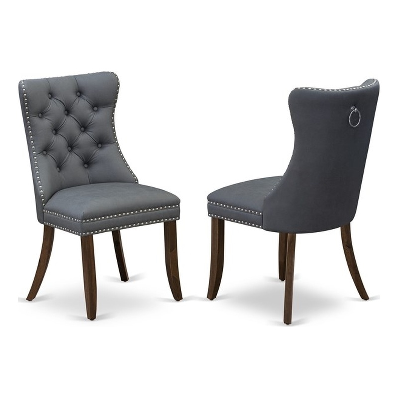 East West Furniture Faux Leather Parson Dining Chair in Platinum Gray (Set of 2)