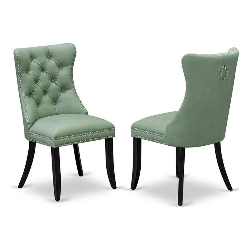 East West Furniture Faux Leather Parson Dining Chair in Willow Green (Set of 2)