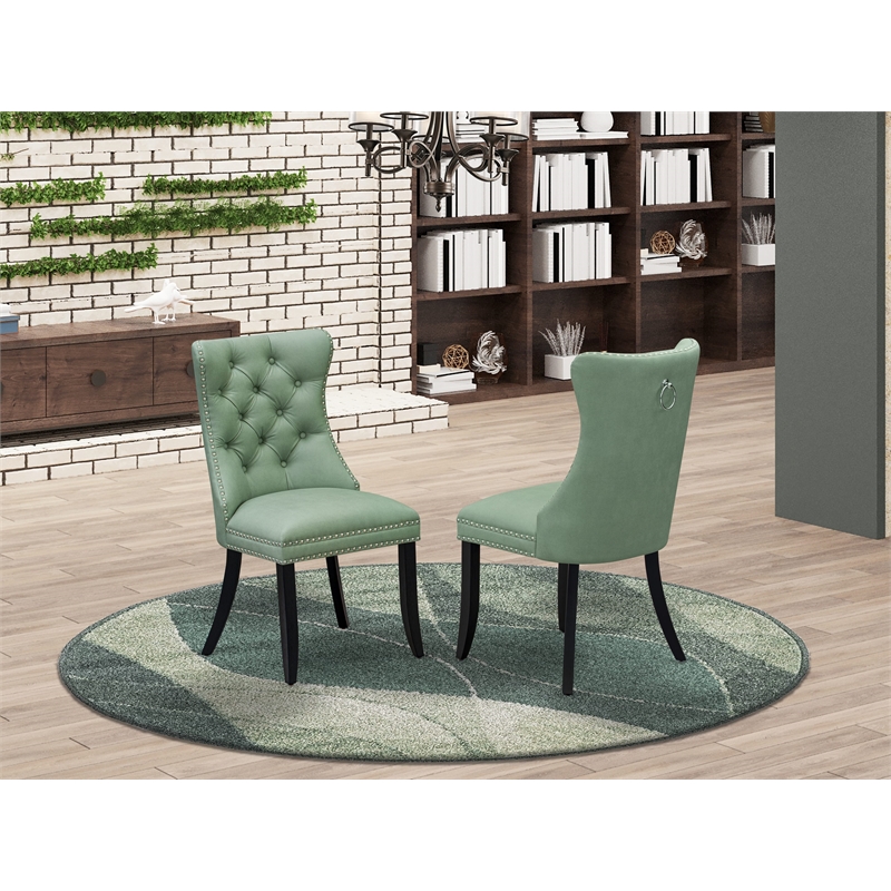East West Furniture Faux Leather Parson Dining Chair in Willow Green (Set of 2)