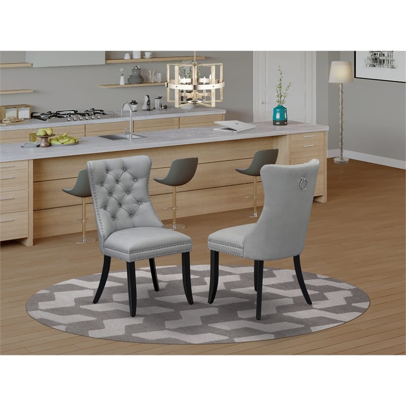 East West Furniture Parson Dining Chair Wirebrushed Black/Light Gray (Set of 2)