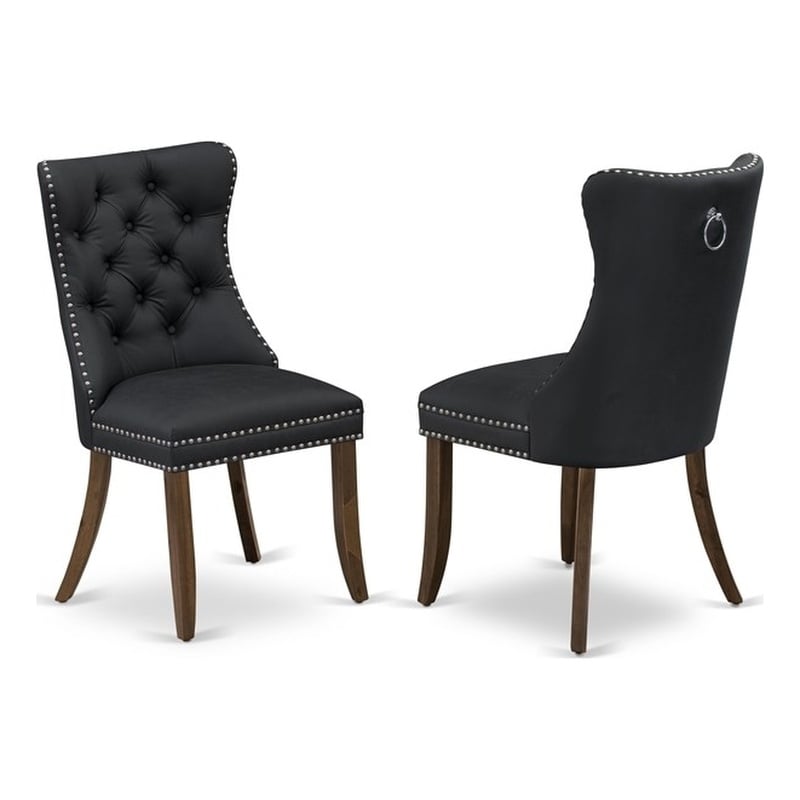 East West Furniture Faux Leather Parson Dining Chair in Dark Gray (Set of 2)