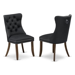 East West Furniture Faux Leather Parson Dining Chair in Dark Gray (Set of 2)