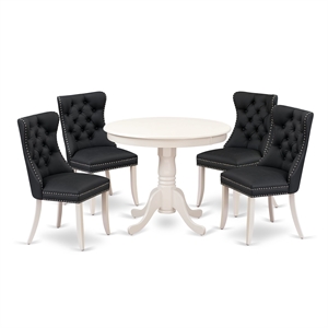 East West Furniture 5-Piece Kitchen Table Set in Linen White/Dark Gray