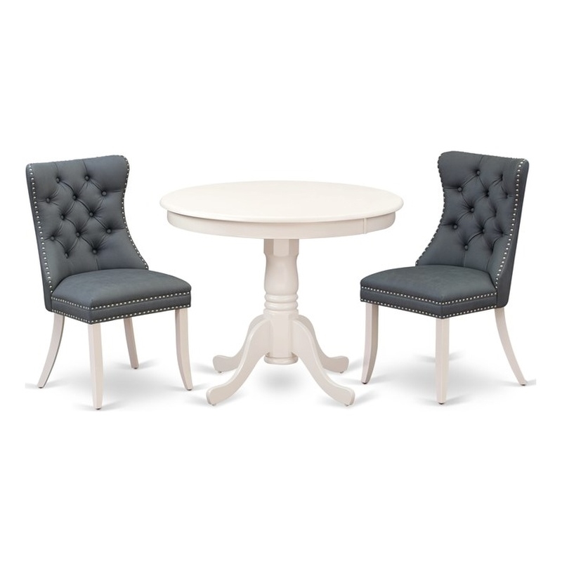 East West Furniture 3-Piece Dining Set in Linen White/Platinum Gray