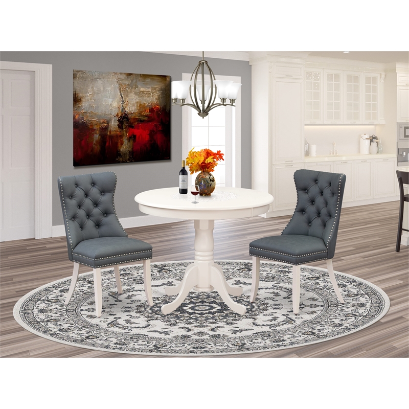 East West Furniture 3-Piece Dining Set in Linen White/Platinum Gray