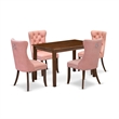 East West Furniture 5-Piece Dining Table Set in Beige Red/Antique Walnut