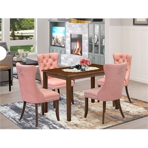 East West Furniture 5-Piece Dining Table Set in Beige Red/Antique Walnut