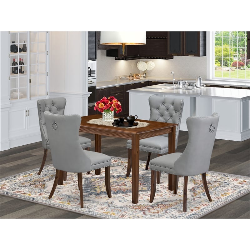 East West Furniture 5-Piece Modern Dining Table Set in Light Gray/Antique Walnut