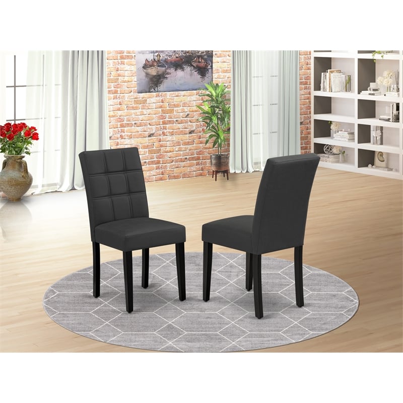 East West Furniture Faux Leather Parson Dining Chair in Dark Gray (Set of 2)